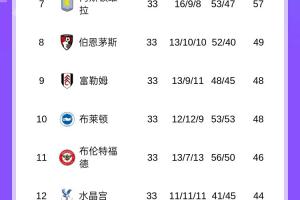 开云体育入口-争5白热化英超积分：森林升第3，联赛第3至第7维拉只差3分