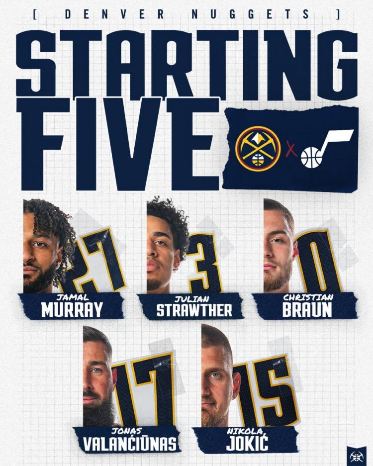 双塔！掘金新首发：瓦兰+约基奇+穆雷+布劳恩+斯特劳瑟